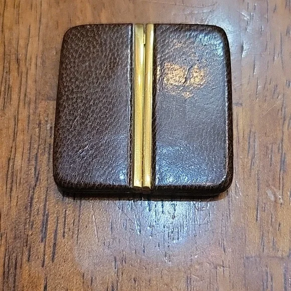 Antique Leather & Brass Pocket Photo Frame Austria